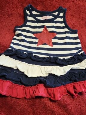 4th Of july Navy & White Striped Dress with Red Glitter Star and Ruffles